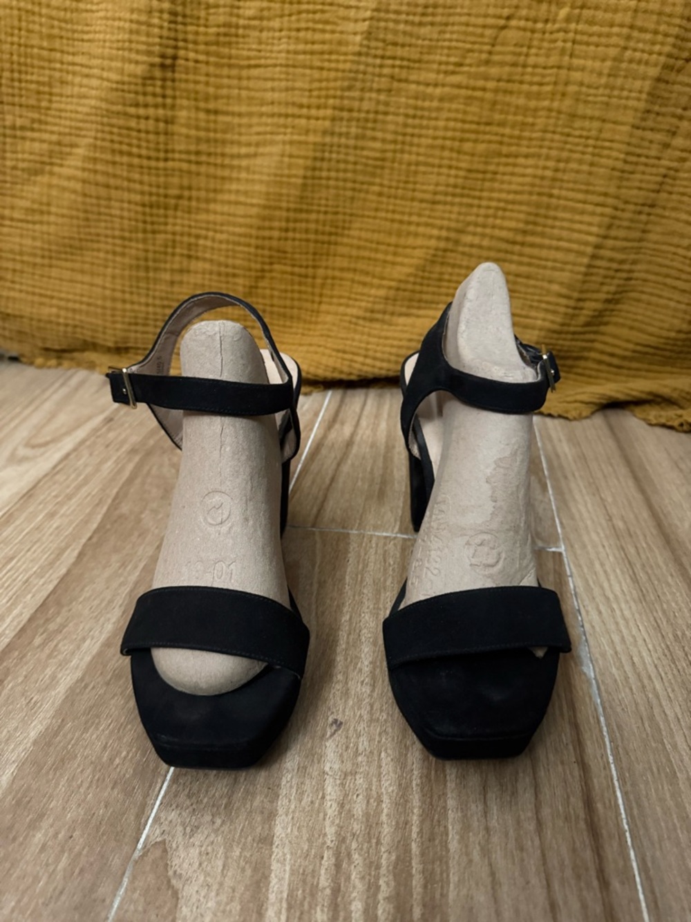 Chinese Laundry Black Suede Ankle-Strap Block Heel Sandals